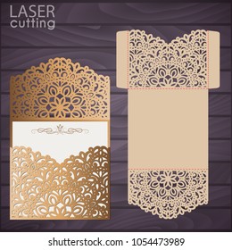 Die laser cut wedding card vector template. Invitation envelope. Wedding lace invitation mockup. Template for laser cutting. Die cut pocket envelope template.