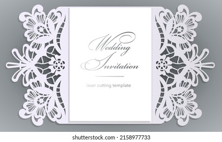 Die laser cut wedding card vector template. Invitation envelope. Wedding lace invitation mockup. Template for laser cutting. Die-cut pocket envelope template