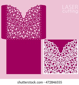 Die laser cut wedding card vector template. Invitation envelope. Wedding lace invitation mockup. Template for laser cutting. Die cut pocket envelope template. It can be used as an envelope for CD-ROM.