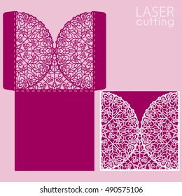 Die laser cut wedding card vector template. Invitation envelope. Wedding lace invitation mock up. Template for laser cutting. Die cut pocket envelope template. It can be used as an envelope for CD-ROM