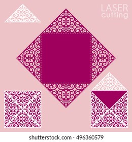 Die laser cut wedding card vector template. Invitation envelope. Wedding lace invitation mock up. Template for laser cutting. It can be used as an envelope for CD-ROM.