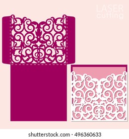 Die laser cut wedding card vector template. Invitation envelope. Wedding lace invitation mock up. Template for laser cutting. It can be used as an envelope for CD-ROM.