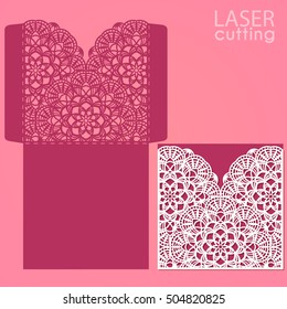 Die laser cut wedding card vector template. Invitation envelope. Wedding lace invitation mockup. Template for laser cutting. Die cut pocket envelope template. It can be used as an envelope for CD-ROM.