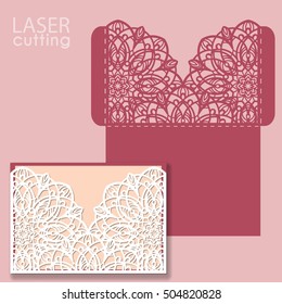 Die laser cut wedding card vector template. Invitation envelope. Wedding lace invitation mockup. Template for laser cutting. Die cut pocket envelope template.