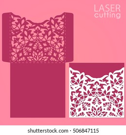 Die laser cut wedding card vector template. Invitation envelope. Wedding lace invitation mockup. Template for laser cutting. Die cut pocket envelope template. It can be used as an envelope for CD-ROM.