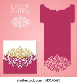 Die laser cut wedding card vector template. Wedding lace invitation mockup. Template for laser cutting. Die cut pocket envelope template. It can be used as an envelope for CD-ROM.