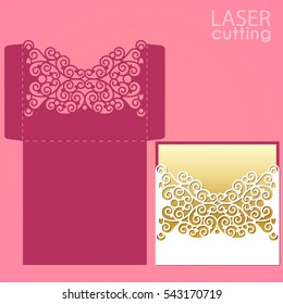 Die laser cut wedding card vector template. Wedding lace invitation mockup. Template for laser cutting. Die cut pocket envelope template. It can be used as an envelope for CD-ROM.