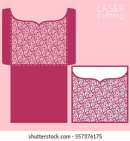 Die laser cut wedding card vector template. Invitation envelope. Wedding lace invitation mockup. Template for laser cutting. Die cut pocket envelope template. It can be used as an envelope for CD-ROM.
