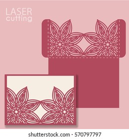 Die laser cut wedding card vector template. Invitation envelope. Wedding lace invitation mockup. Template for laser cutting. Die cut pocket envelope template. 