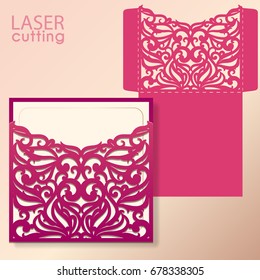 Die laser cut wedding card vector template. Invitation envelope. Wedding lace invitation mockup. Template for laser cutting. Die cut pocket envelope template. It can be used as an envelope for CD-ROM.