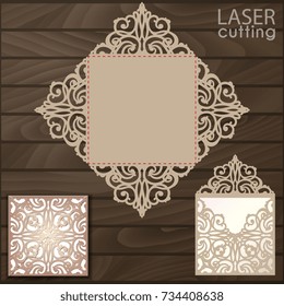 Die laser cut wedding card vector template. Invitation envelope. Wedding lace invitation mockup. Template for laser cutting. Die cut pocket envelope template. It can be used as an envelope for CD-ROM.