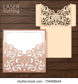 Die laser cut wedding card vector template. Invitation envelope. Wedding lace invitation mockup. Template for laser cutting. Die cut pocket envelope template. It can be used as an envelope for CD-ROM.