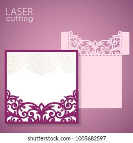 Die laser cut wedding invitation card template vector. Wedding invitation or greeting envelope with abstract ornament. Open card. Suitable for greeting cards, invitations, menus.