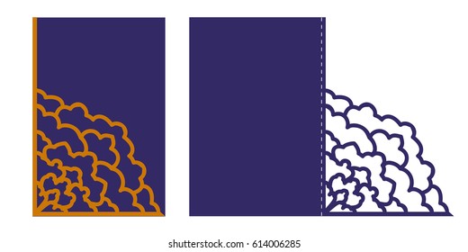 Die laser cutting vector card. Laser cut Wedding invitation template. Die cut paper card with ornamental silhouette. Image suitable for laser cutting, plotter cutting or printing. Stock vector