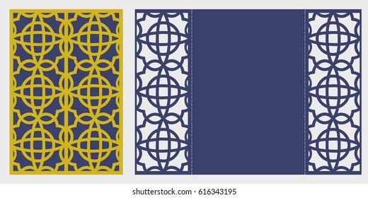 Die laser cutting vector card. Laser cut Wedding invitation template. Die cut paper card with ornamental silhouette. Image suitable for laser cutting, plotter cutting or printing. Stock vector