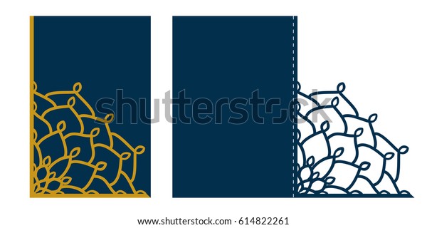 Die laser cutting vector card. Laser cut Wedding\
invitation template. Die cut paper card with ornamental silhouette.\
Image suitable for laser cutting, plotter cutting or printing.\
Stock vector