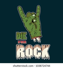 Die for rock vector for t shirt printing and embroidery with zombie hand, Graphic tee and printed tee
