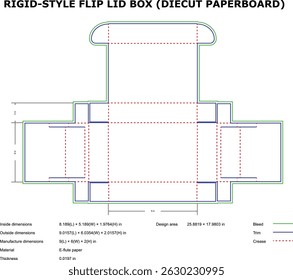 Diecut cartón rígido estilo flip tapa caja de Plantilla