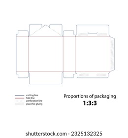 Die-cutting of packaging  with cut and fold lines. Vector.
