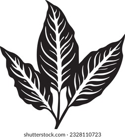 Hoja de Dieffenbachia Blanco y Negro, plantilla de vectores para corte e impresión
