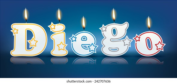 DIEGO written with burning candles - vector illustration