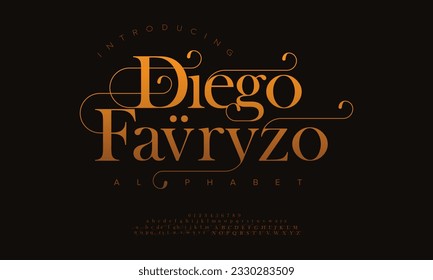 Diegofavrizo Premium luxuriöse elegante Buchstaben und Zahlen. Elegante Hochzeitstypografie klassische Serif Schriftart dekorative Vintage Retro. Kreative Vektorgrafik