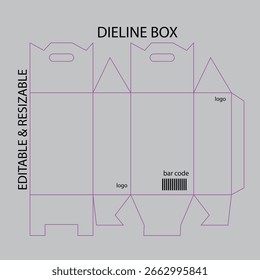 Plantilla de caja Dieline con diseño de empaque de mango y código de barras
