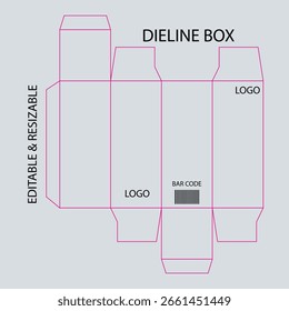 Modelo de caixa de dieline com logotipo e pacote de código de barras