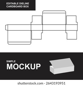Dieline Template, Box Dieline, Editable Cardboard Box Dieline Template with Mockup – Folding Packaging Layout Vector for Product Design