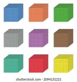 Bloques de cubo de Dienes. Base diez contando. Colocar valor con diez bloques base.