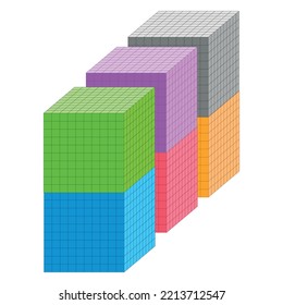 Bloques de cubo de Dienes. Base diez contando. Colocar valor con diez bloques base.