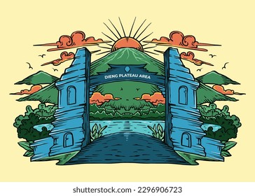 Dieng, Central Java, Indonesia. Illustration Vector EPS10