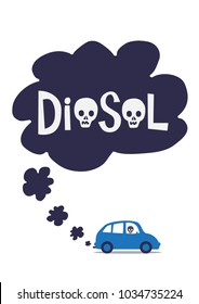 A Diesel Cars Toxic Exhaust Fumes With The Word Diesel Containing Skulls. An Illustration Of The Toxic Effects Of Diesel Exhaust Gas.