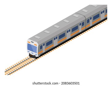 Diesel commuter train. Simple flat illustration in isometric view