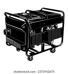 Diesel-Elektrogenerator auf Vektorgrafik im Freien. Dieselkraftwerk. schwarz-weißer Vektorgrafik.