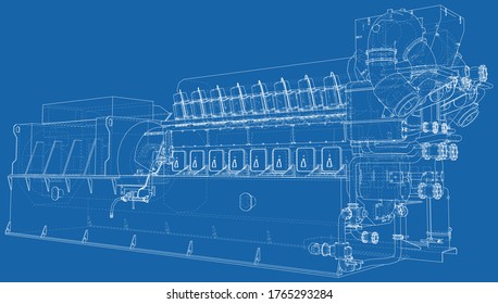 Diesel generator. The layers of visible and invisible lines are separated. EPS10 format. Wire-frame.
