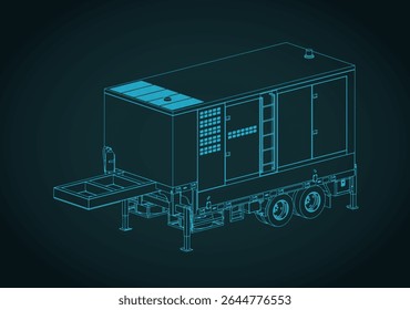 Reboque gerador diesel projeto isométrico estilizado vetor ilustração