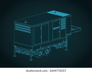 Reboque gerador diesel projeto isométrico estilizado vetor ilustração