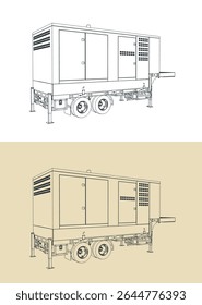 Diesel generator trailer stylized vector illustrations