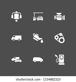 diesel icon. 9 diesel set with van, motor, fuel and car oil vector icons for web and mobile app