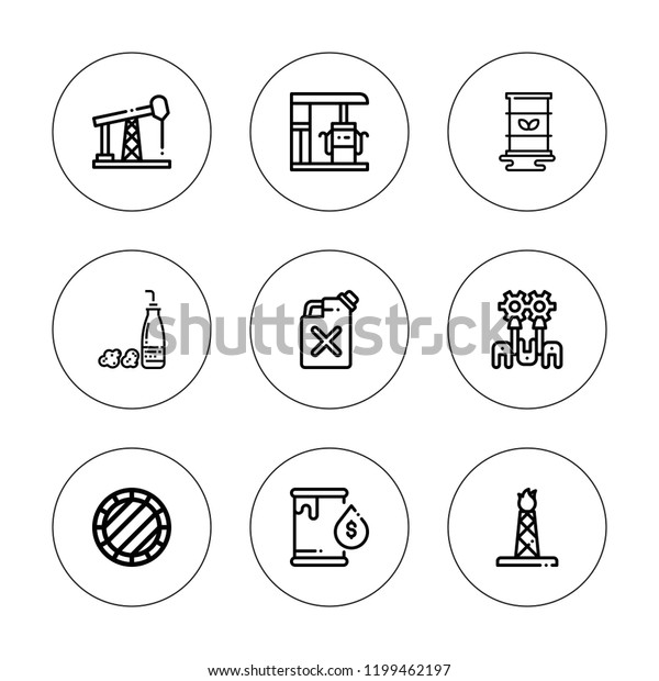 Diesel icon set. collection of 9 outline diesel\
icons with barrel, fuel, jerrycan, ethanol, gas station, oil pump\
icons. editable icons.