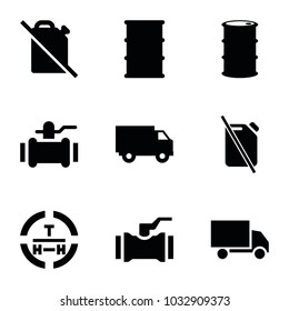 Diesel icons. set of 9 editable filled diesel icons such as pump, barrel, no oil, truck