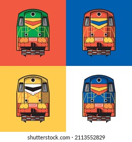 Diesel locomotives. Front view. Illustration Pop Art style