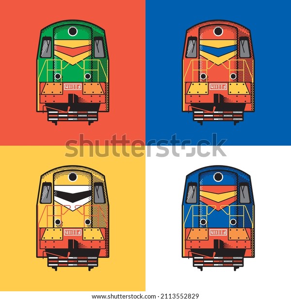 Diesel locomotives. Front view. Illustration Pop\
Art style
