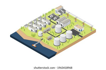 diesel oil energy, diesel oil power plant with isometric graphic