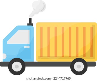 Diesel powered truck emits an exhaust gas rich in black particulate matter when starting its engine concept vector color icon design, Environmental pollution symbol, Chemical Pollutant contamination