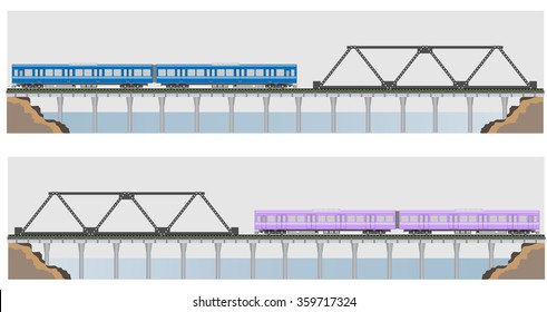 Diesel Railcar train and bridge