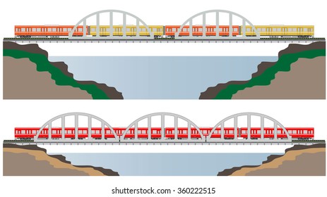 Diesel Railcar train and bridge