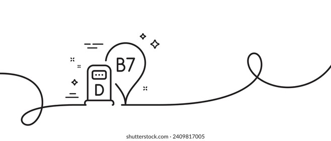 Diesel station line icon. Continuous one line with curl. Filling station location sign. B7 liquid fuel symbol. Diesel station single outline ribbon. Loop curve pattern. Vector