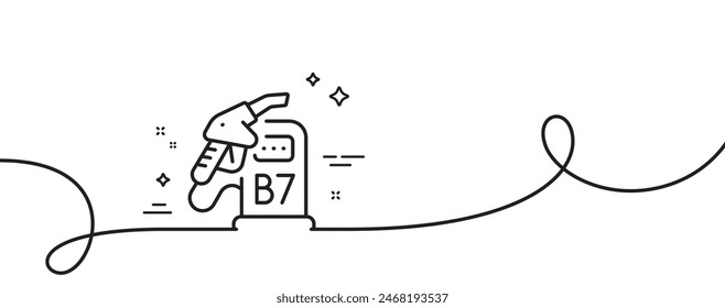 Diesel station line icon. Continuous one line with curl. Filling station sign. B7 liquid fuel symbol. Diesel station single outline ribbon. Loop curve pattern. Vector
